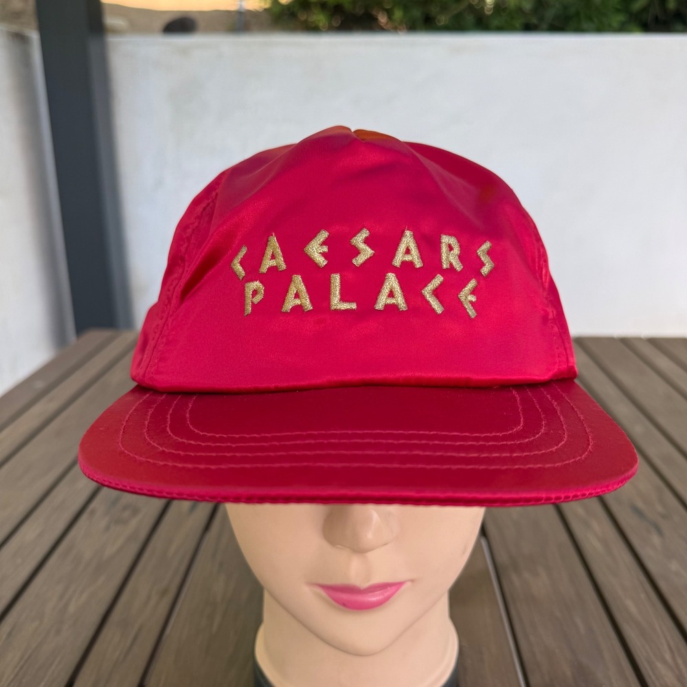 Vintage Caesars Palace Las Vegas Red Satin Snapback Hat Embroidered Logo NWT
